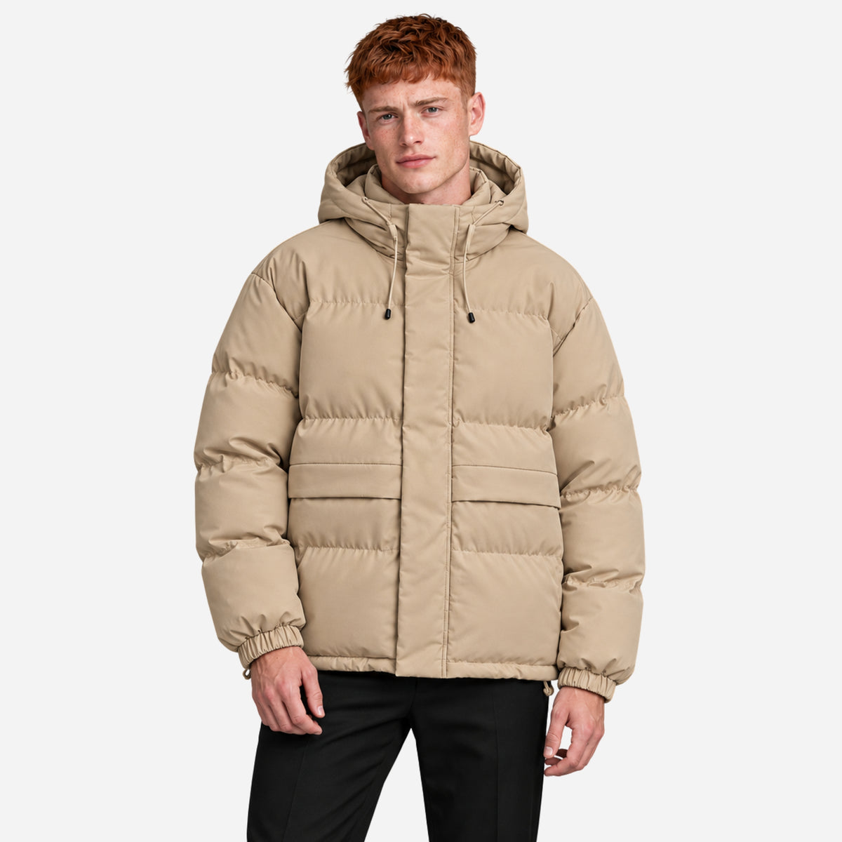 Men’s Adjustable-Hood Storm-Flap Puffer Jacket-Fowsa