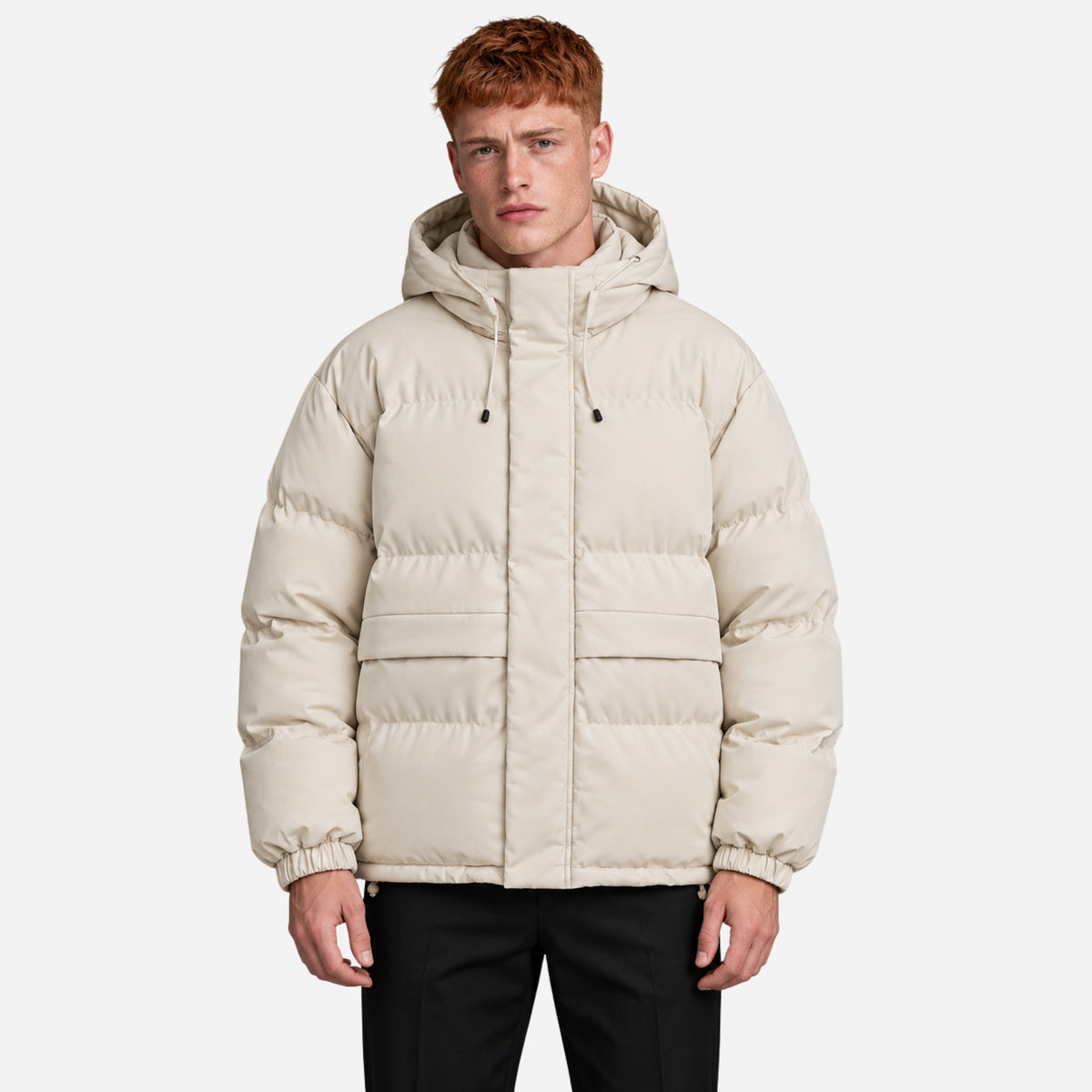 Men’s Adjustable-Hood Storm-Flap Puffer Jacket-Fowsa