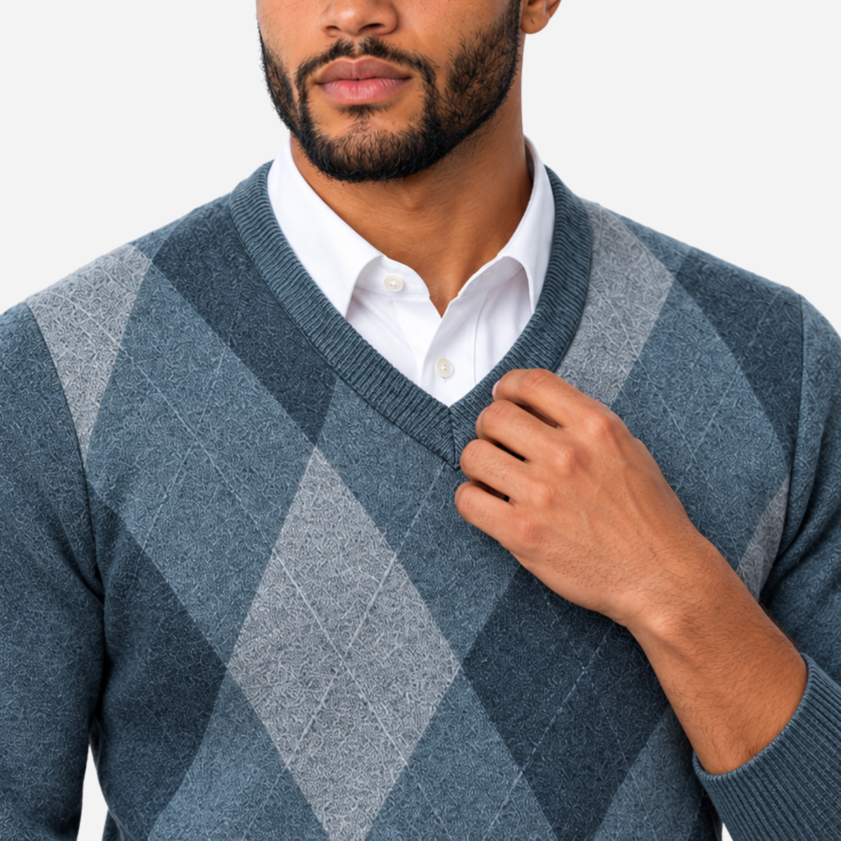 Men’s Argyle V-Neck Knitted Jumper-Fowsa