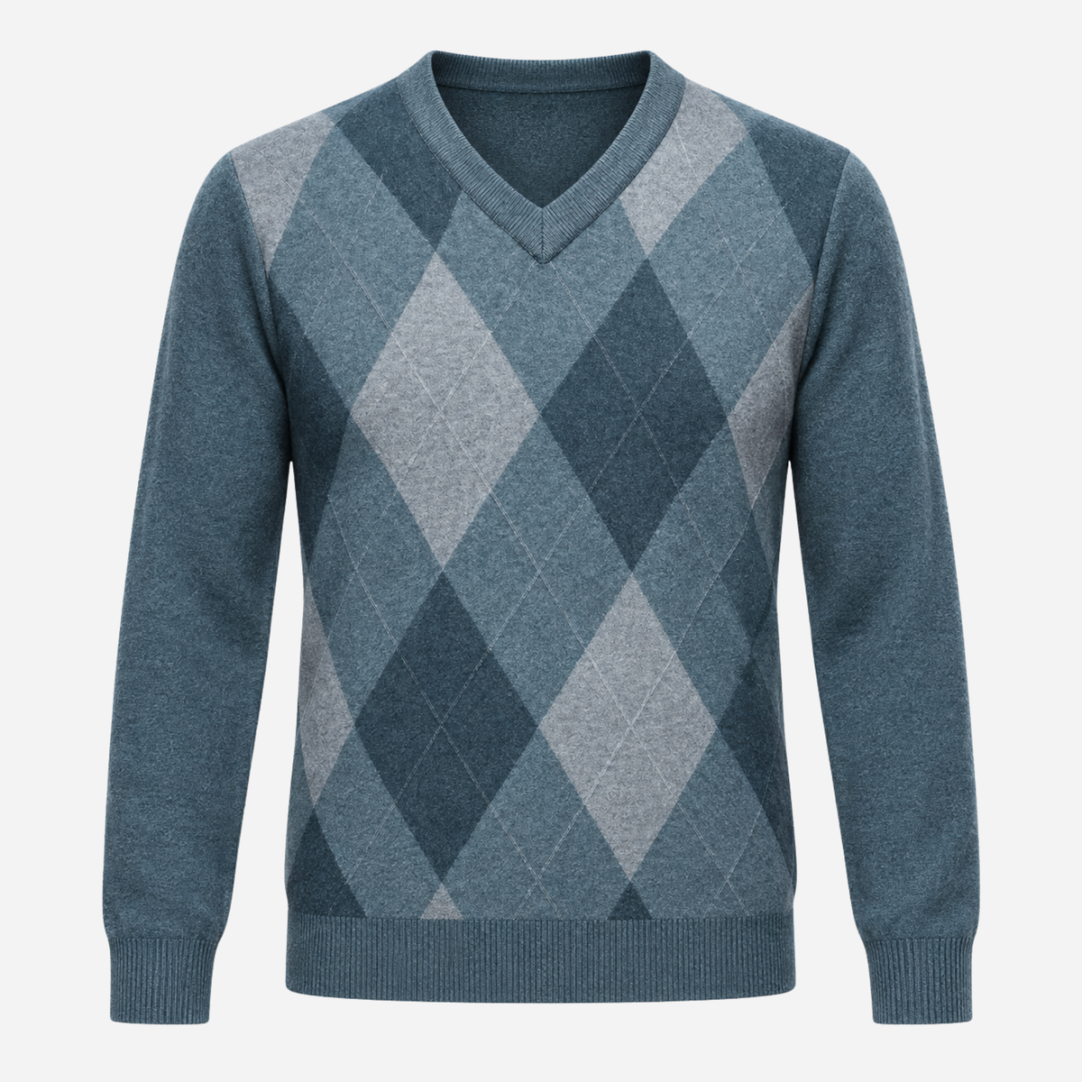 Men’s Argyle V-Neck Knitted Jumper-Fowsa