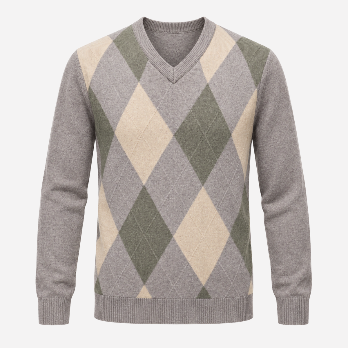 Men’s Argyle V-Neck Knitted Jumper-Fowsa
