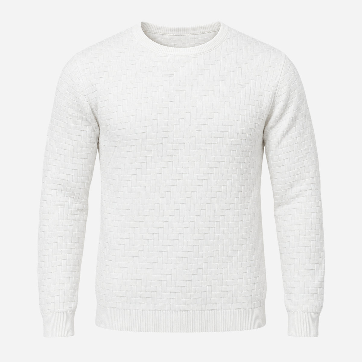 Men’s Basket-Weave Crew-Neck Knitted Jumper-Fowsa