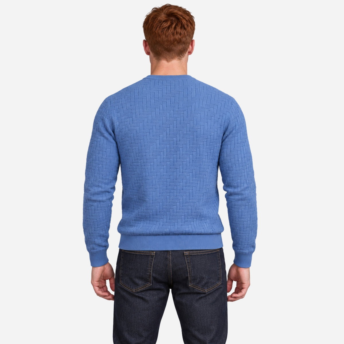 Men’s Basket-Weave Crew-Neck Knitted Jumper-Fowsa