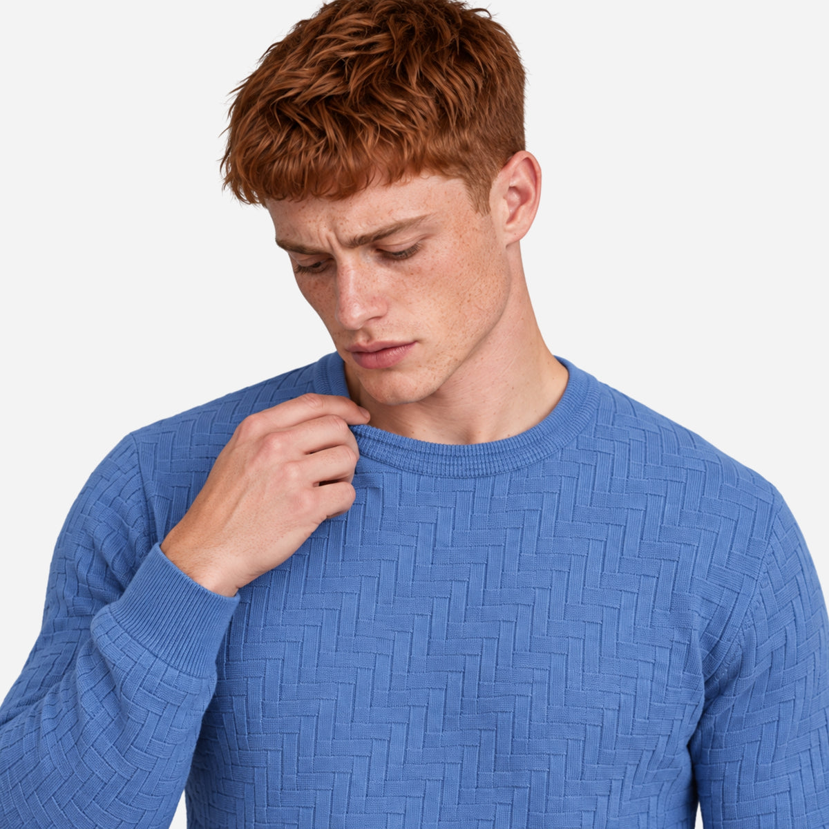 Men’s Basket-Weave Crew-Neck Knitted Jumper-Fowsa