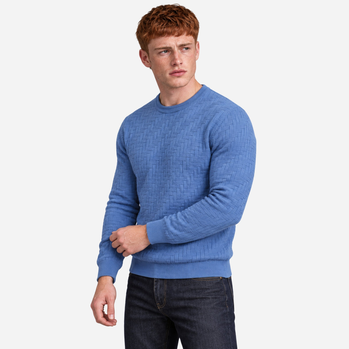 Men’s Basket-Weave Crew-Neck Knitted Jumper-Fowsa