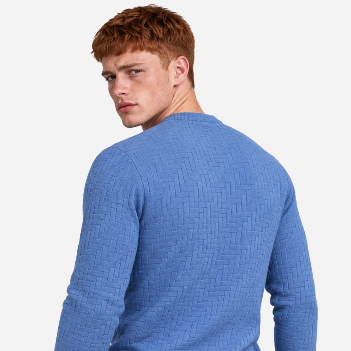Men’s Basket-Weave Crew-Neck Knitted Jumper-Fowsa