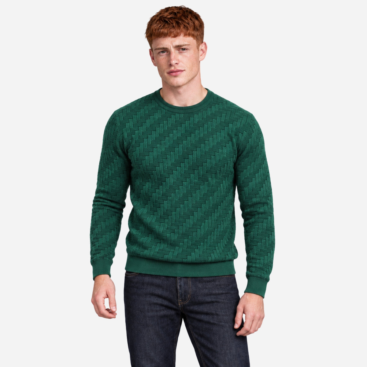 Men’s Basket-Weave Crew-Neck Knitted Jumper-Fowsa