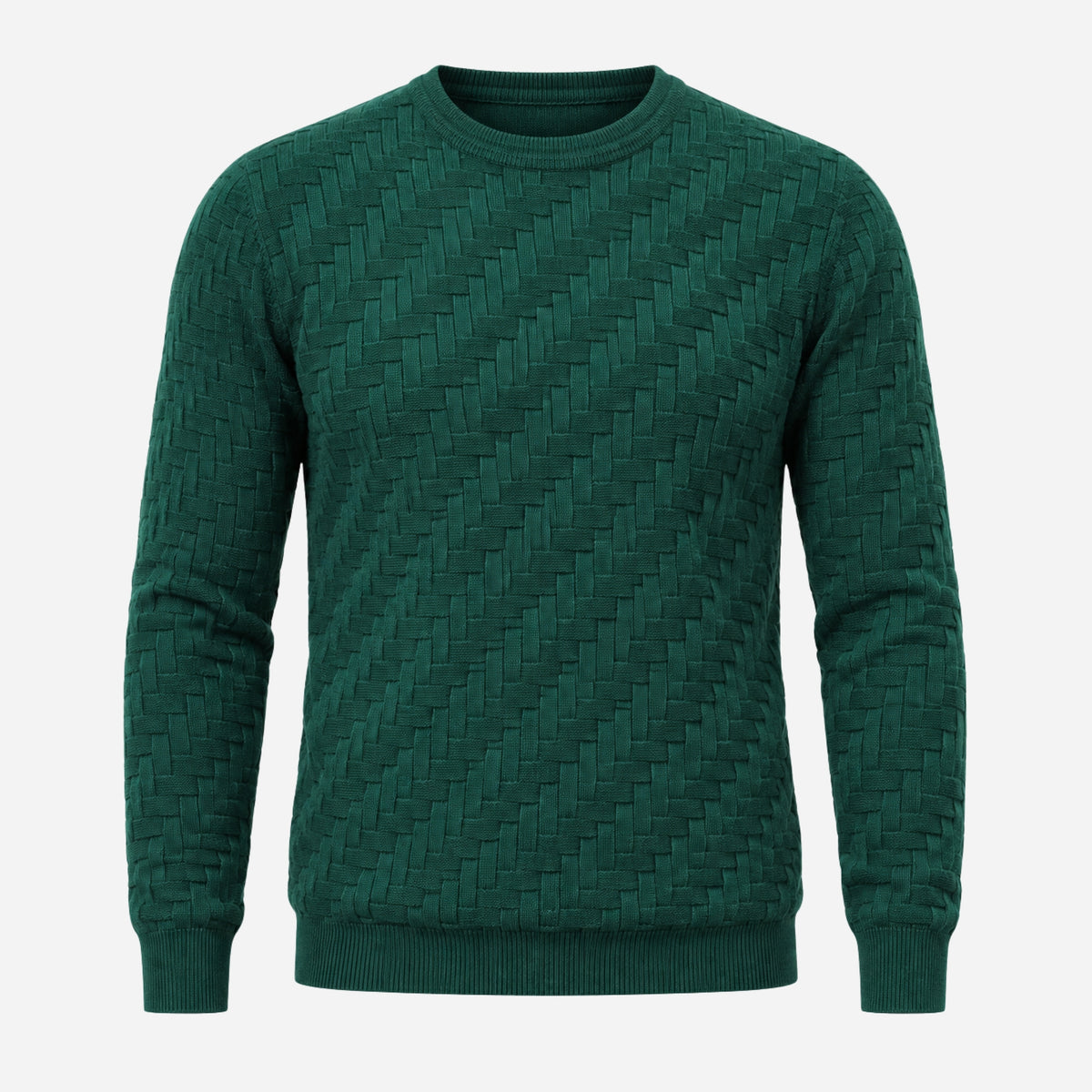Men’s Basket-Weave Crew-Neck Knitted Jumper-Fowsa