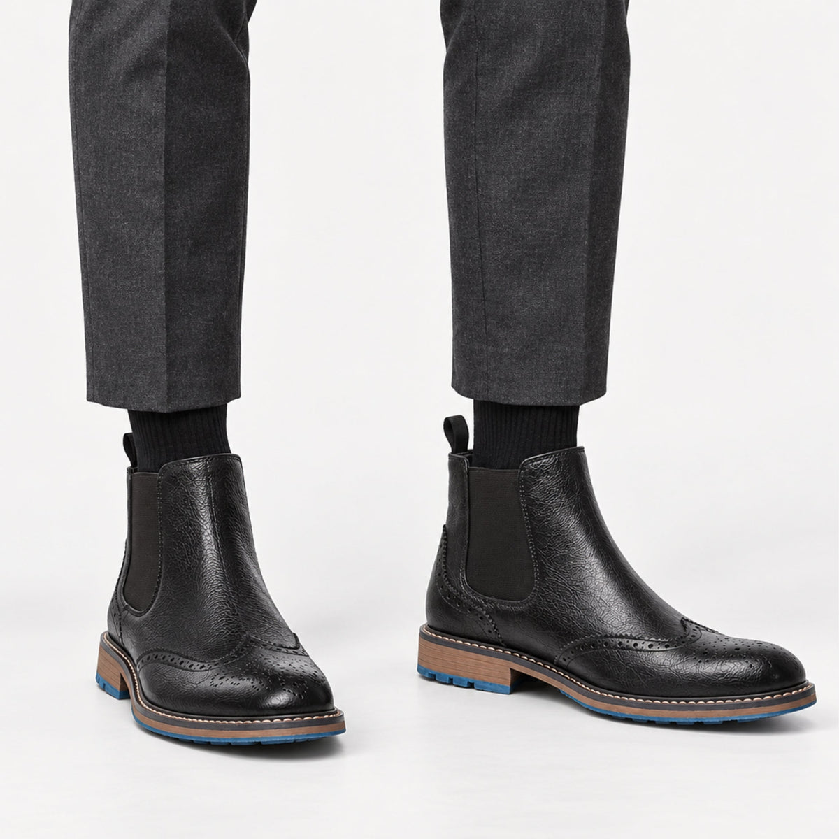 Men's Brogue Detail Chelsea Ankle Boots-Fowsa