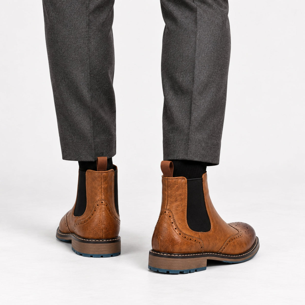 Men's Brogue Detail Chelsea Ankle Boots-Fowsa