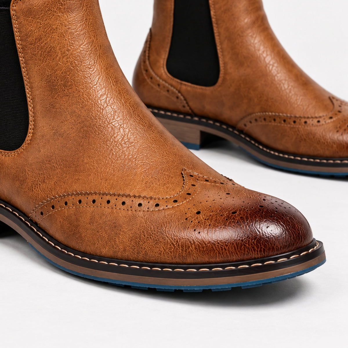 Men's Brogue Detail Chelsea Ankle Boots-Fowsa