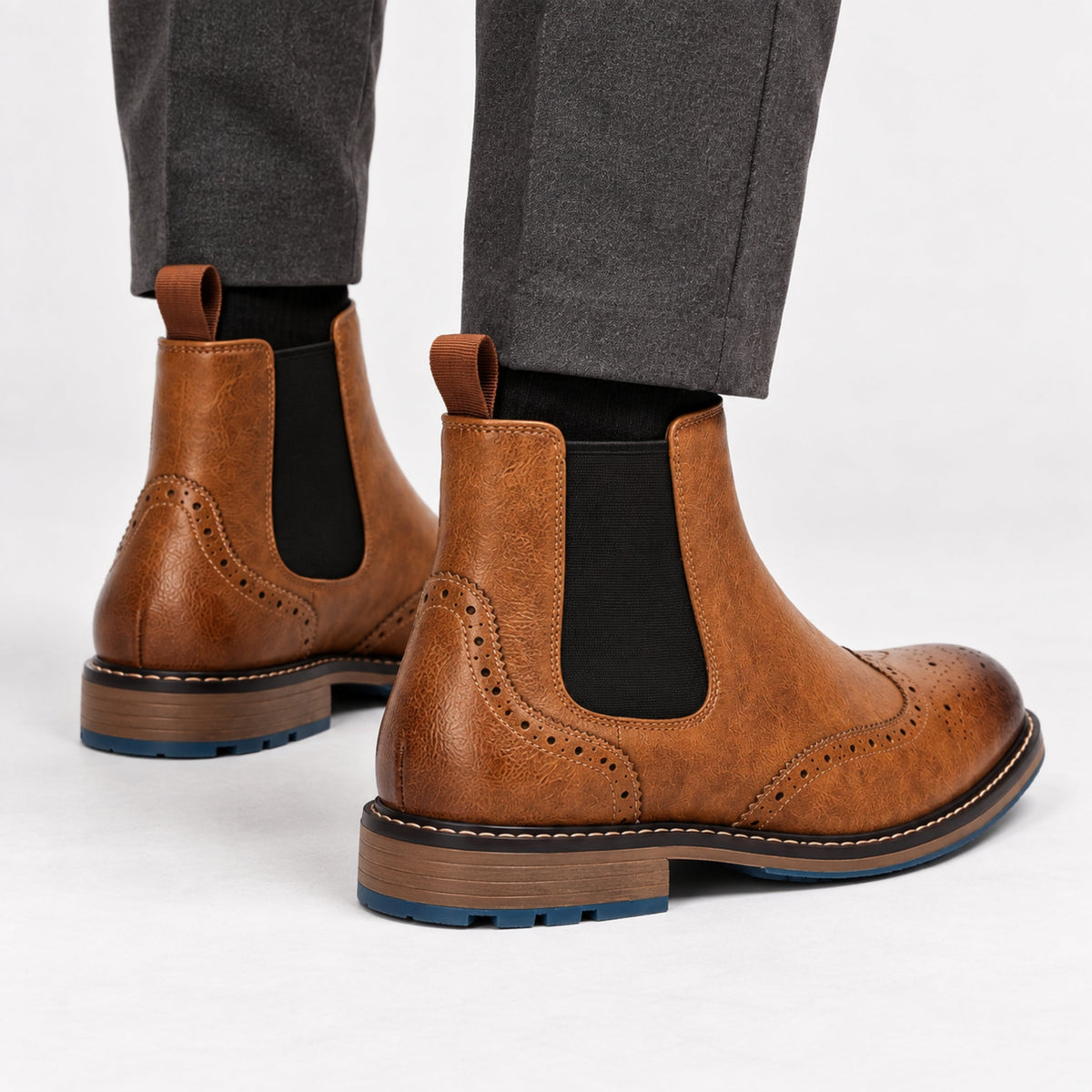 Men's Brogue Detail Chelsea Ankle Boots-Fowsa