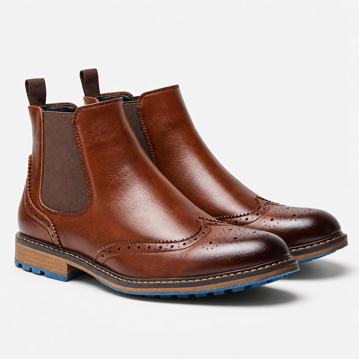 Men's Brogue Detail Chelsea Ankle Boots-Fowsa