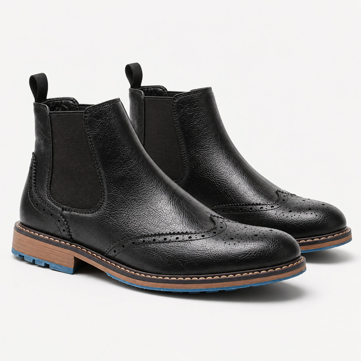 Men's Brogue Detail Chelsea Ankle Boots-Fowsa