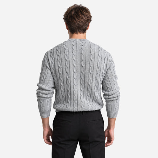 Men's Cable-Knit Crew-Neck Jumper-Fowsa