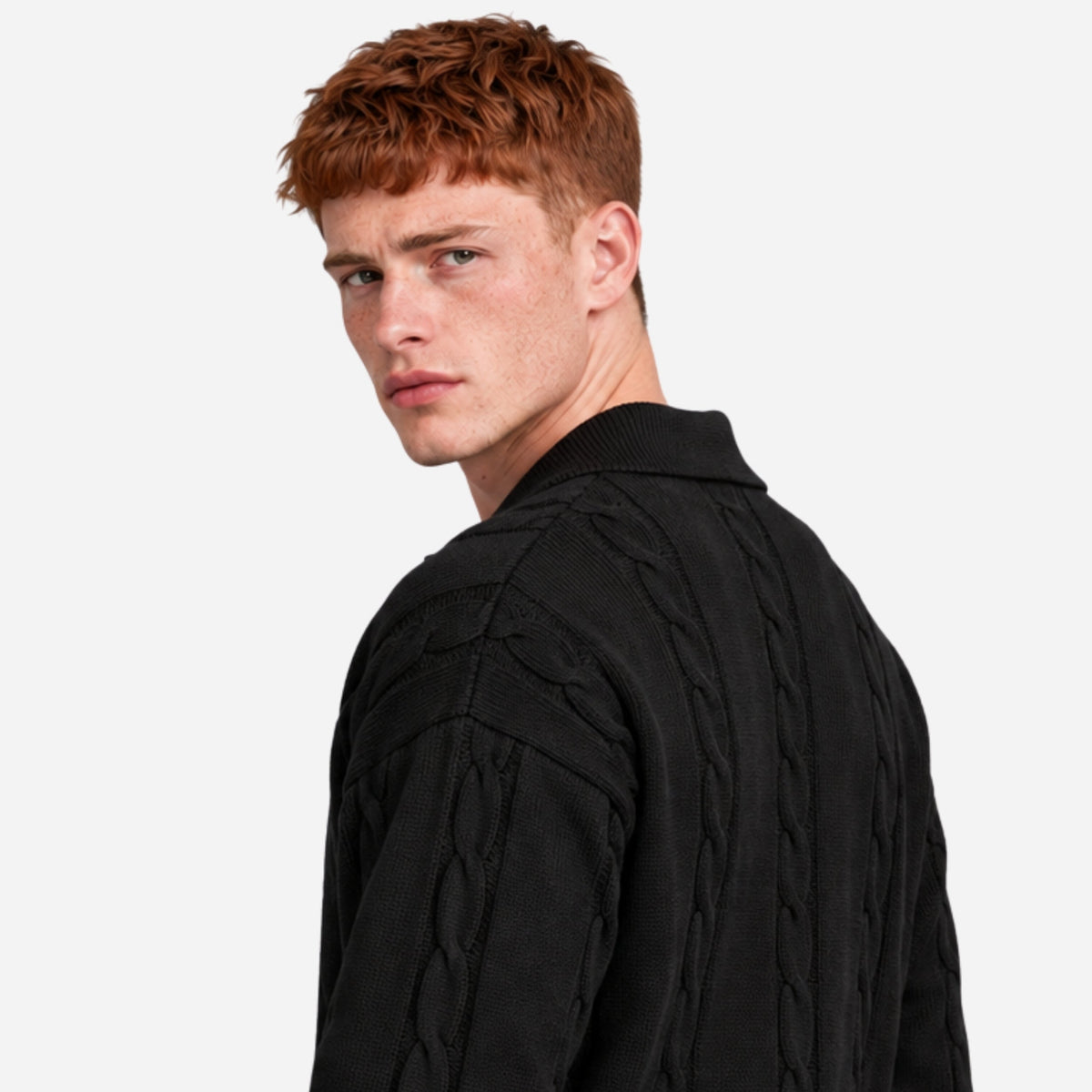 Men’s Cable Knit Open Collar Jumper-Fowsa