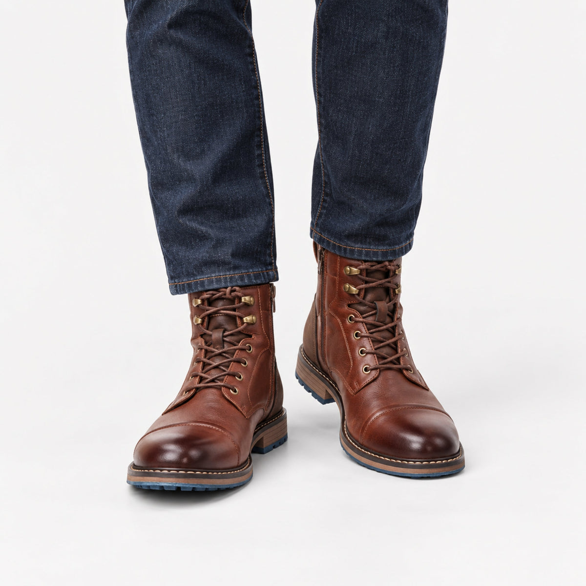 Men's Cap-Toe Lace-Up Ankle Boots-Fowsa