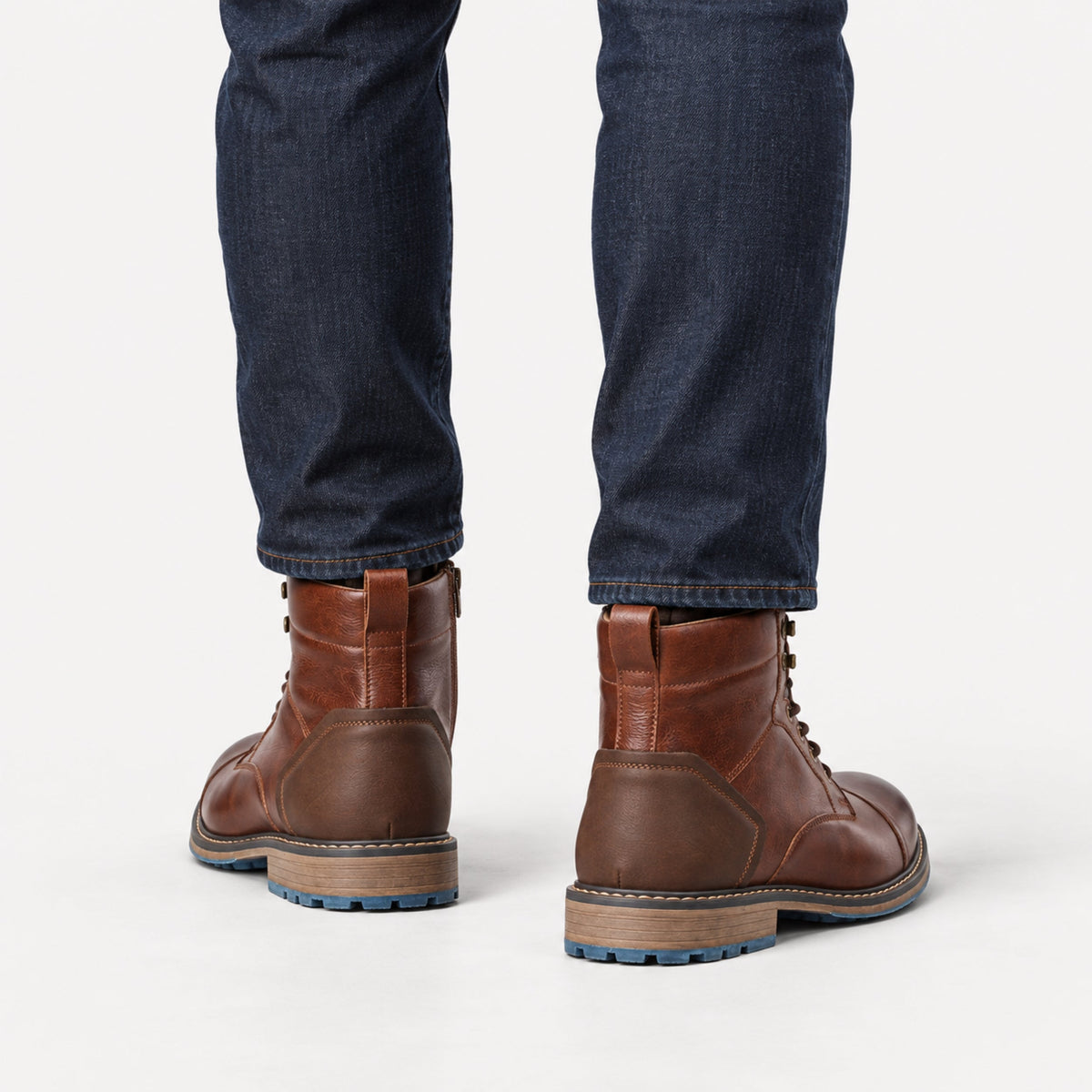 Men's Cap-Toe Lace-Up Ankle Boots-Fowsa
