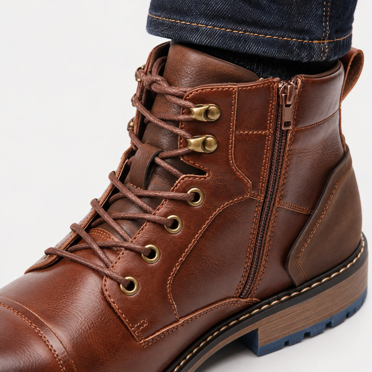 Men's Cap-Toe Lace-Up Ankle Boots-Fowsa