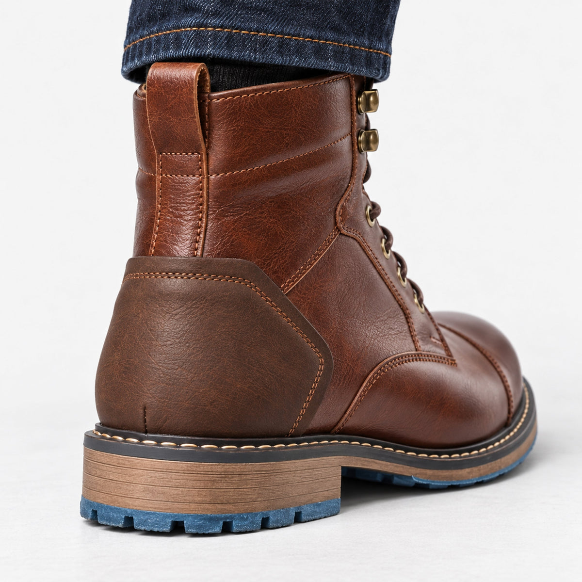 Men's Cap-Toe Lace-Up Ankle Boots-Fowsa