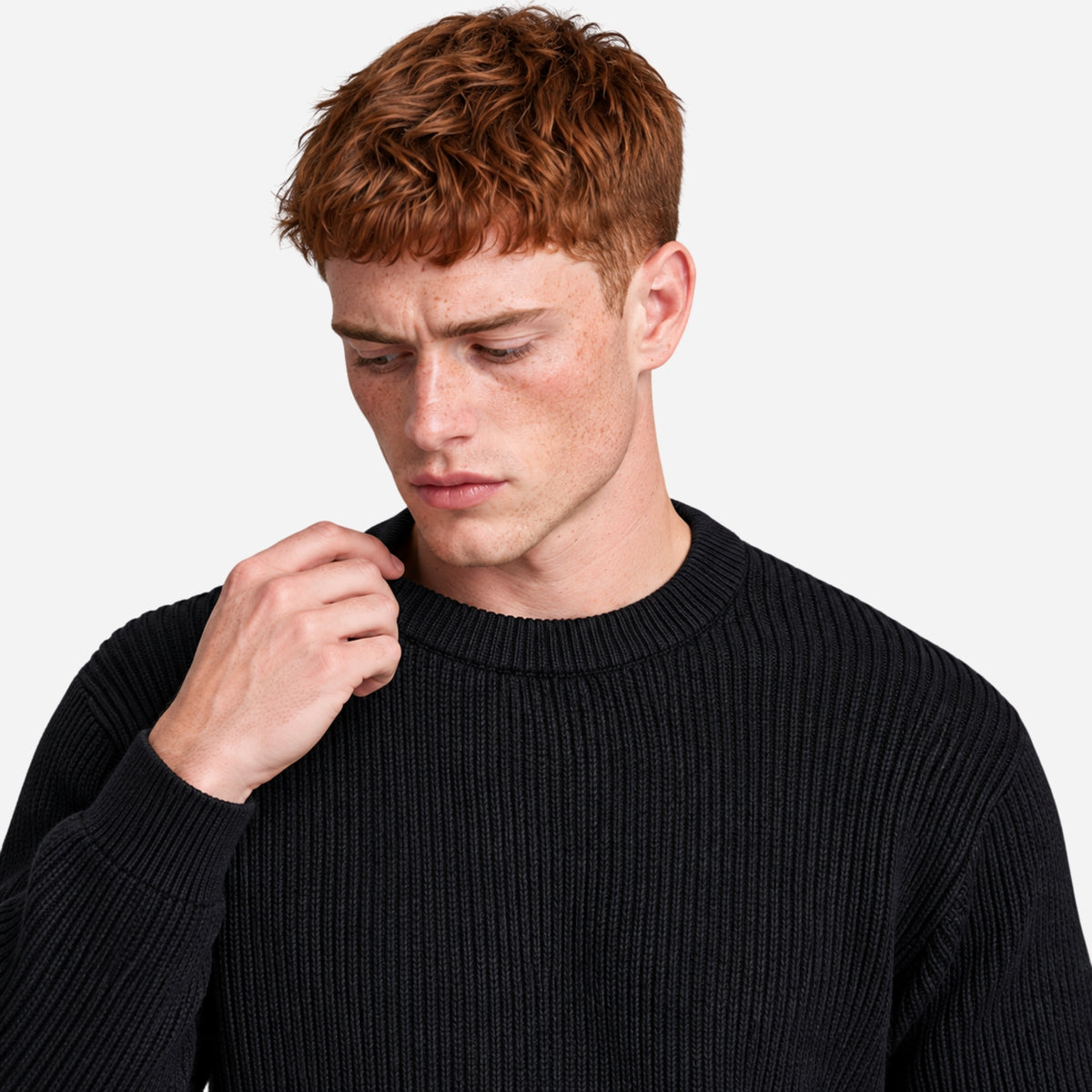 Men’s Casual Ribbed Crew-Neck Knitted Jumper-Fowsa