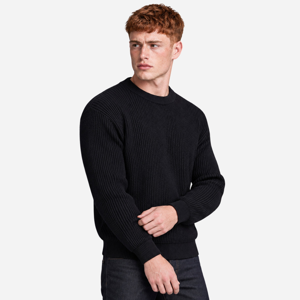 Men’s Casual Ribbed Crew-Neck Knitted Jumper-Fowsa