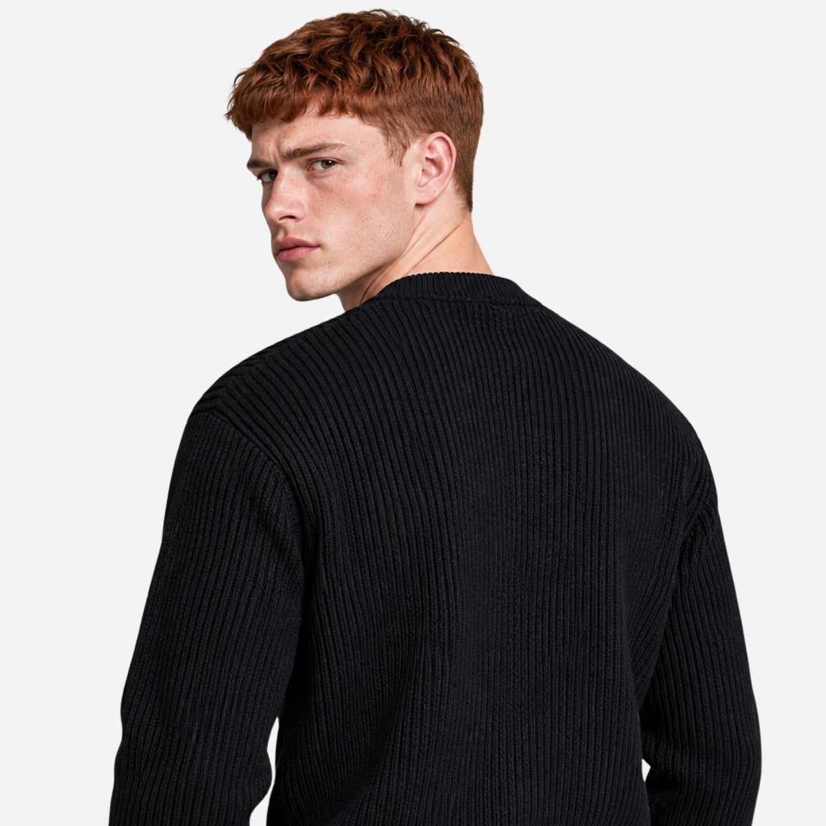Men’s Casual Ribbed Crew-Neck Knitted Jumper-Fowsa