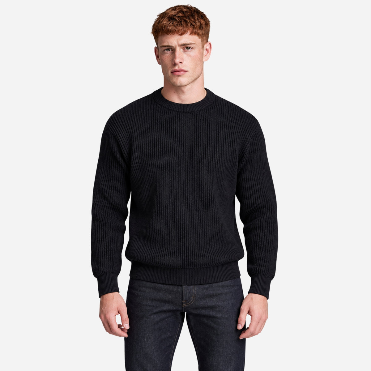 Men’s Casual Ribbed Crew-Neck Knitted Jumper-Fowsa