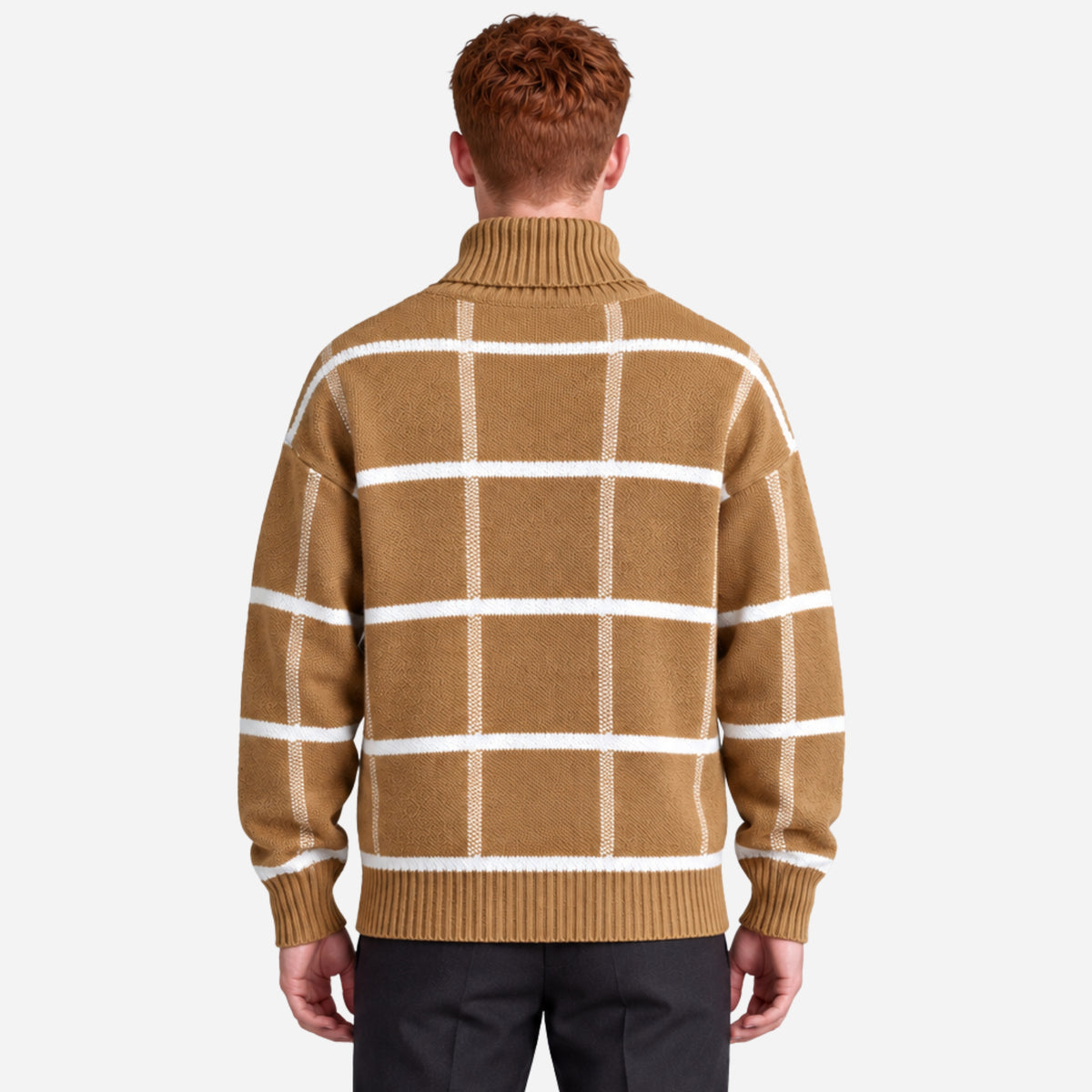 Men’s Checked Roll-Neck Knitted Jumper-Fowsa