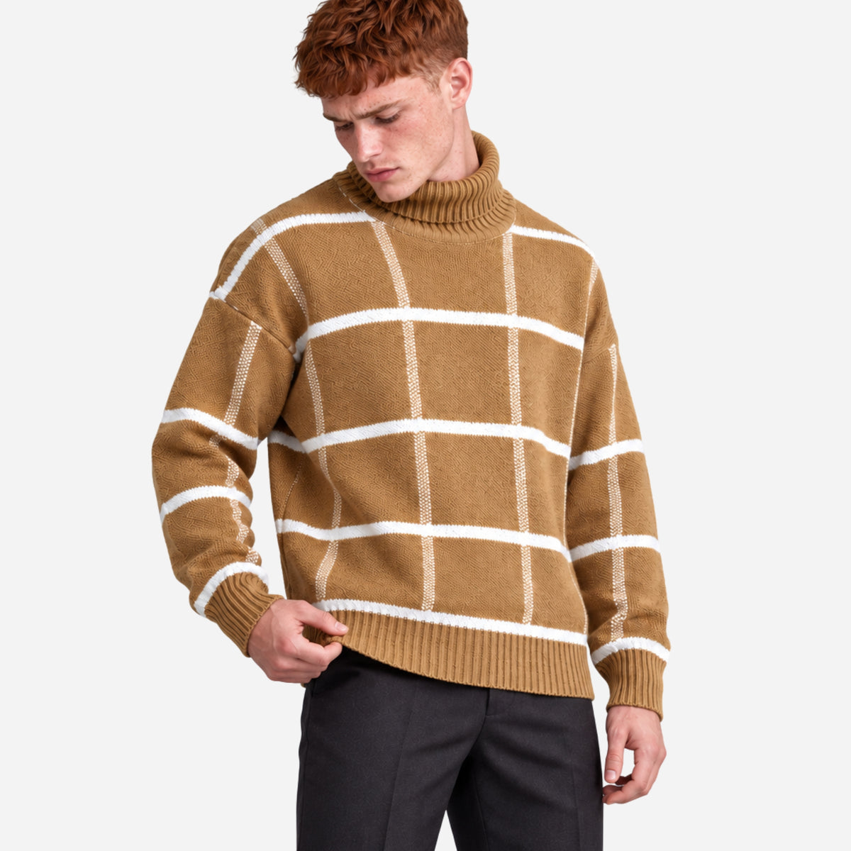 Men’s Checked Roll-Neck Knitted Jumper-Fowsa