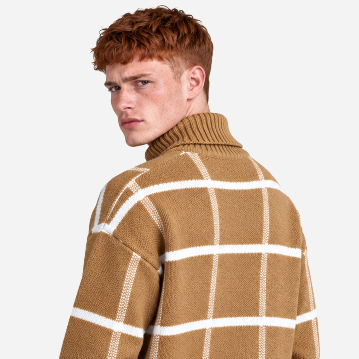 Men’s Checked Roll-Neck Knitted Jumper-Fowsa