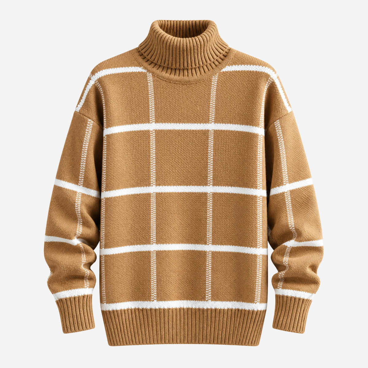 Men’s Checked Roll-Neck Knitted Jumper-Fowsa