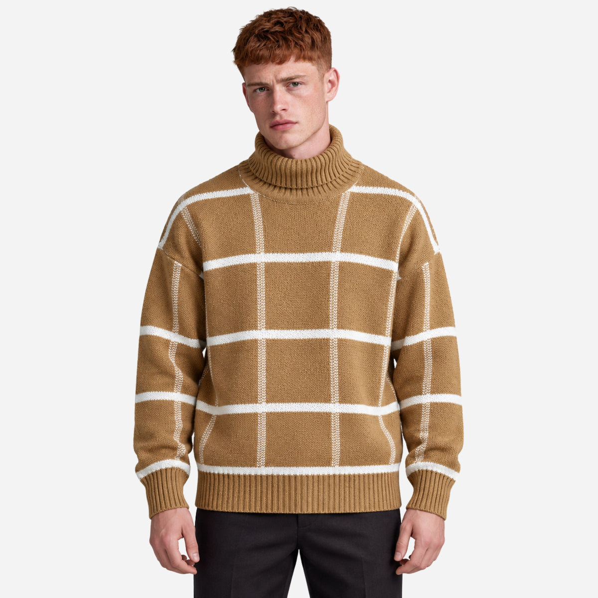 Men’s Checked Roll-Neck Knitted Jumper-Fowsa