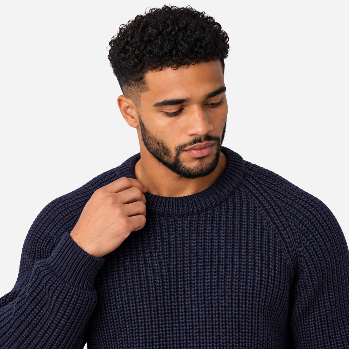 Men’s Chunky Rib-Knit Crew Neck Jumper-Fowsa