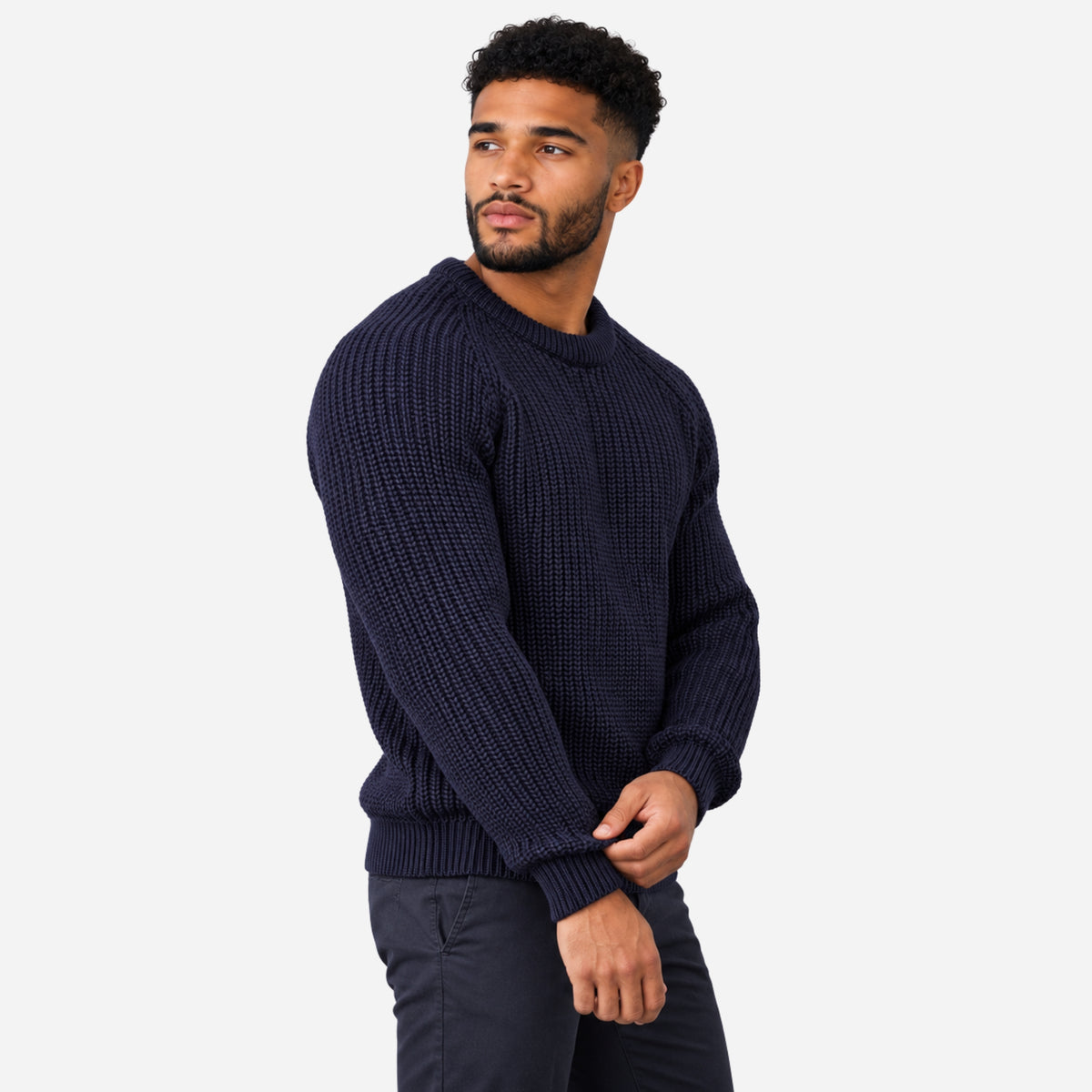 Men’s Chunky Rib-Knit Crew Neck Jumper-Fowsa