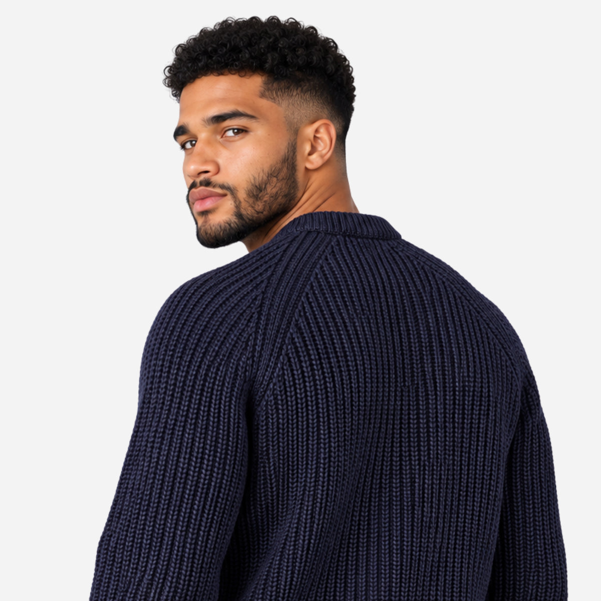 Men’s Chunky Rib-Knit Crew Neck Jumper-Fowsa