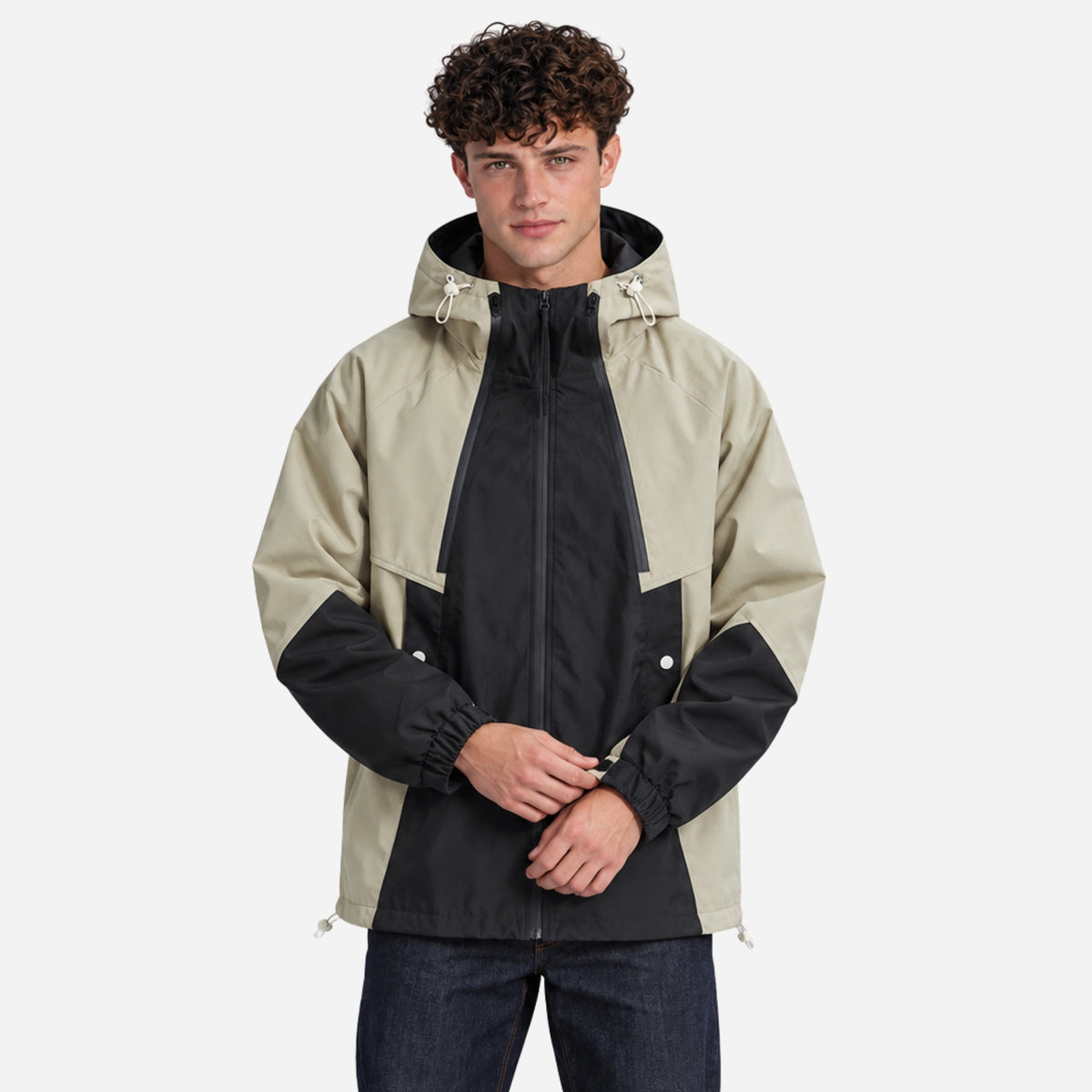 Men’s Colour-Block Hooded Windbreaker Jacket-Fowsa