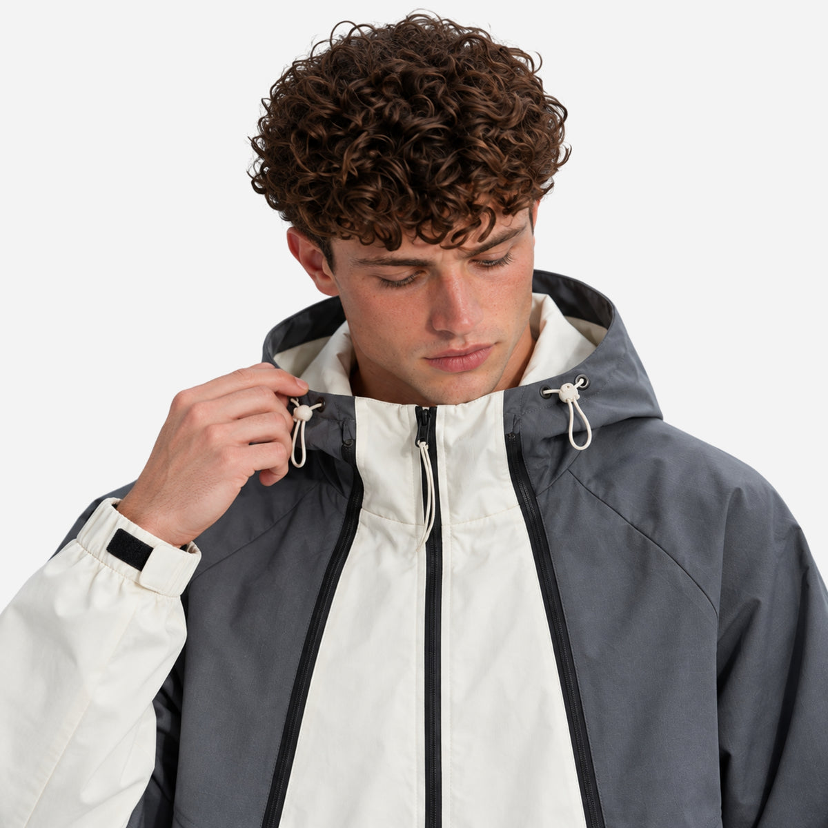 Men’s Colour-Block Hooded Windbreaker Jacket-Fowsa