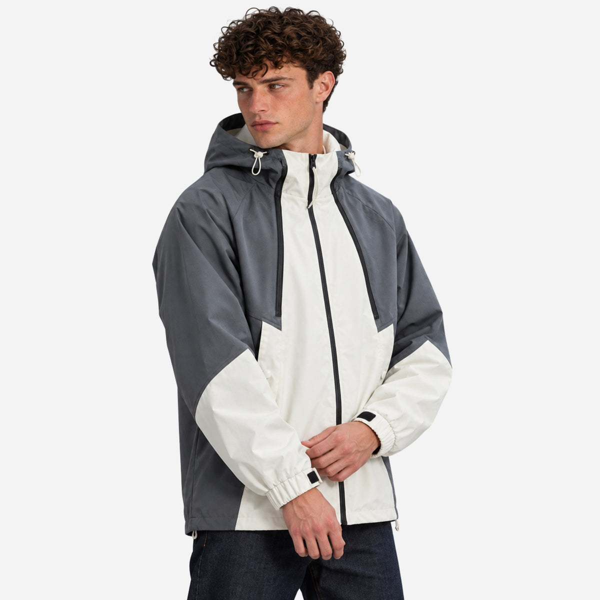 Men’s Colour-Block Hooded Windbreaker Jacket-Fowsa