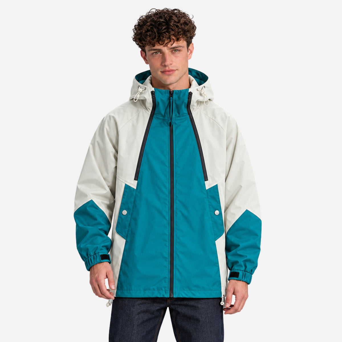 Men’s Colour-Block Hooded Windbreaker Jacket-Fowsa