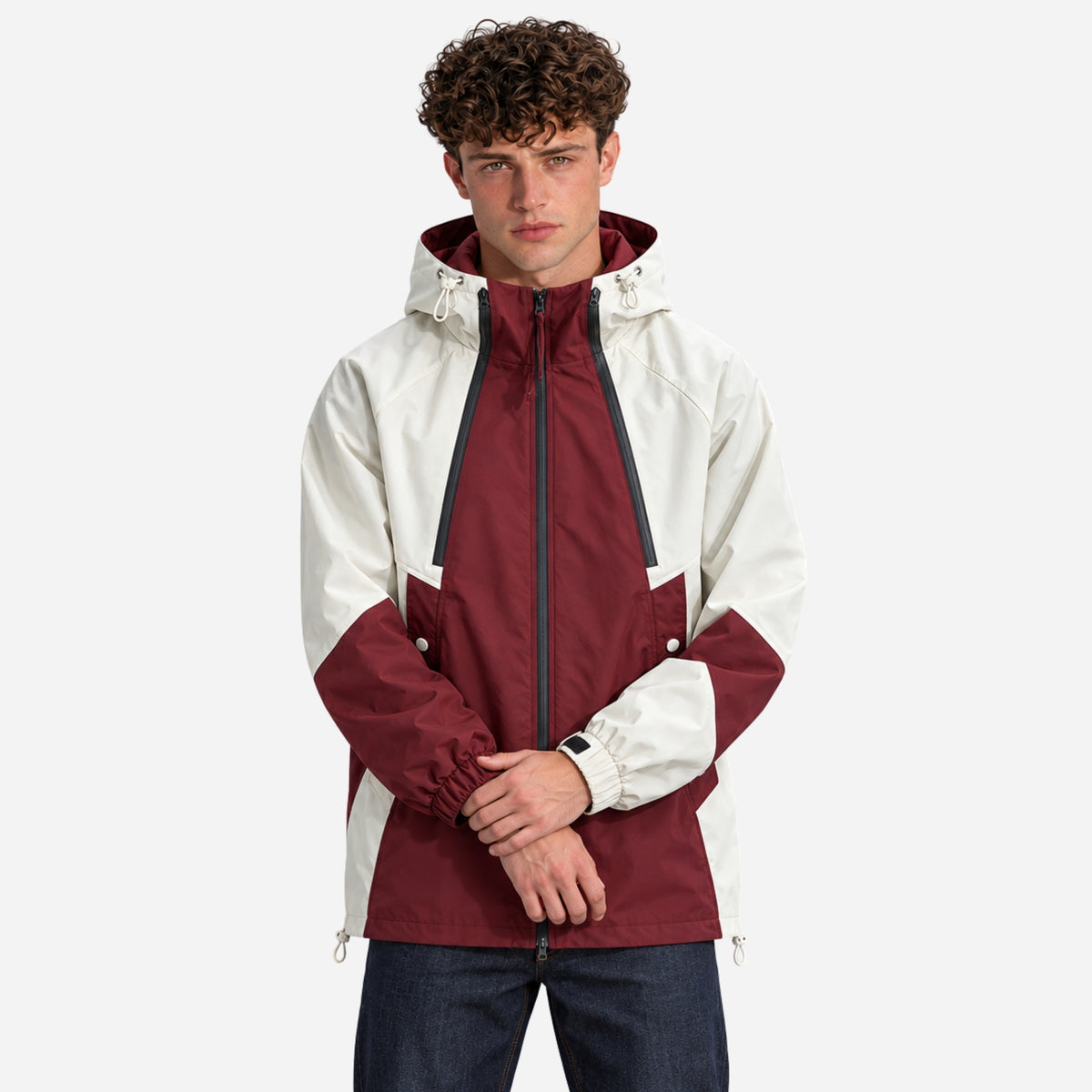 Men’s Colour-Block Hooded Windbreaker Jacket-Fowsa