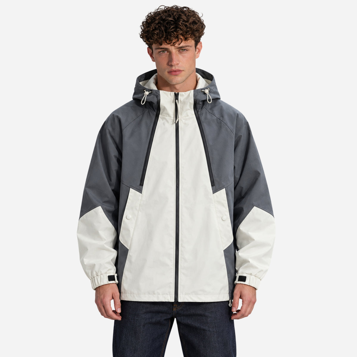 Men’s Colour-Block Hooded Windbreaker Jacket-Fowsa