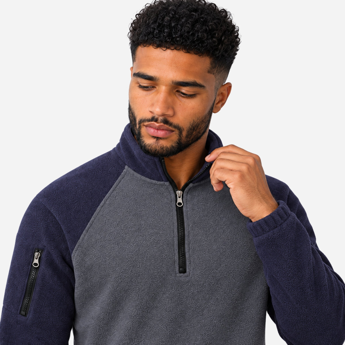 Men’s Colour-Block Quarter-Zip Fleece Jumper-Fowsa
