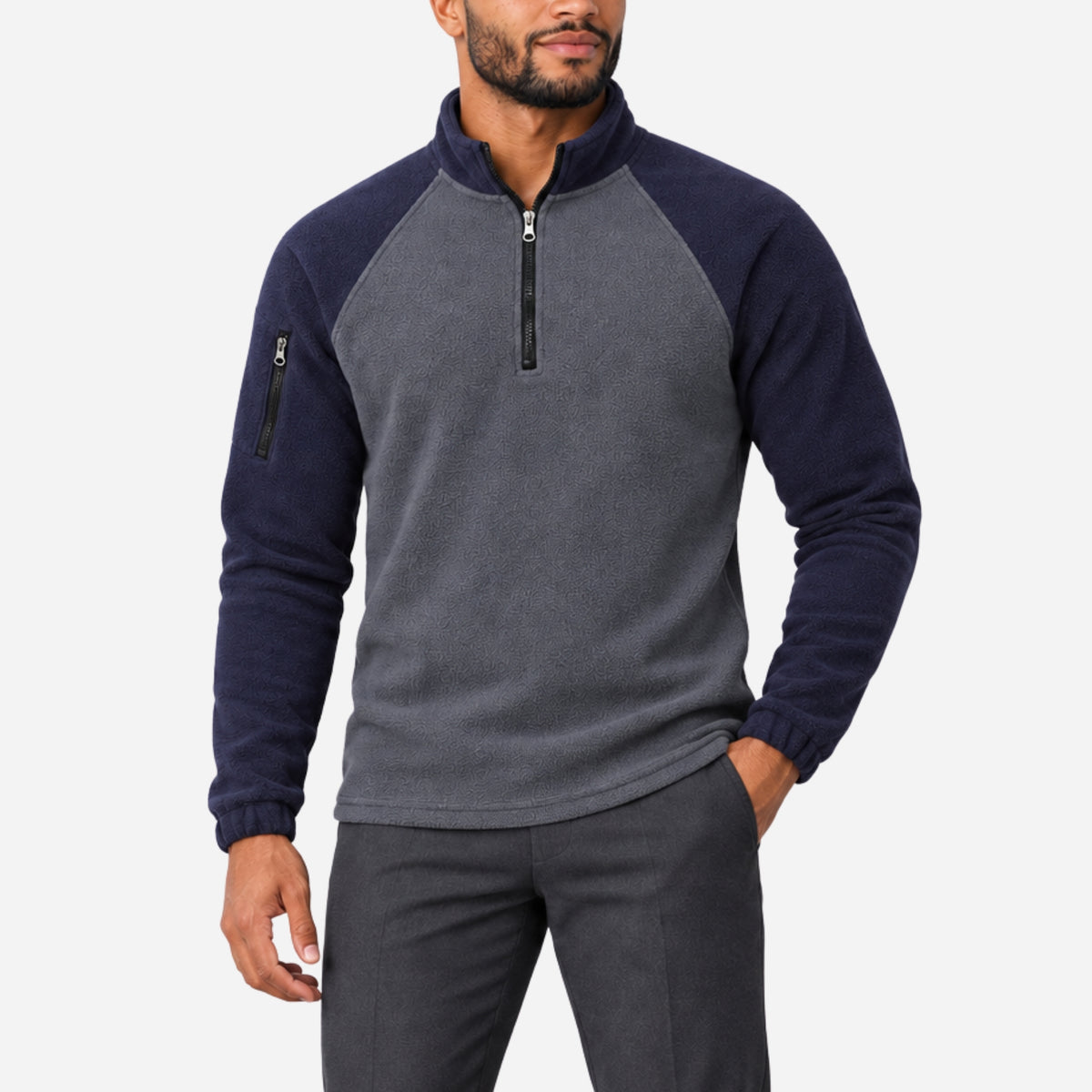 Men’s Colour-Block Quarter-Zip Fleece Jumper-Fowsa