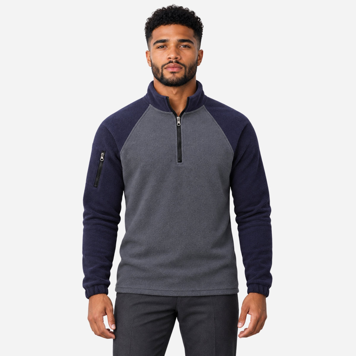 Men’s Colour-Block Quarter-Zip Fleece Jumper-Fowsa