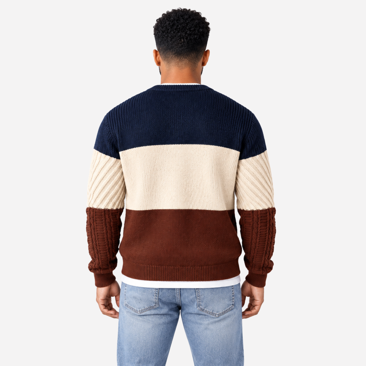 Men’s Colour-Block Textured Knit Jumper-Fowsa