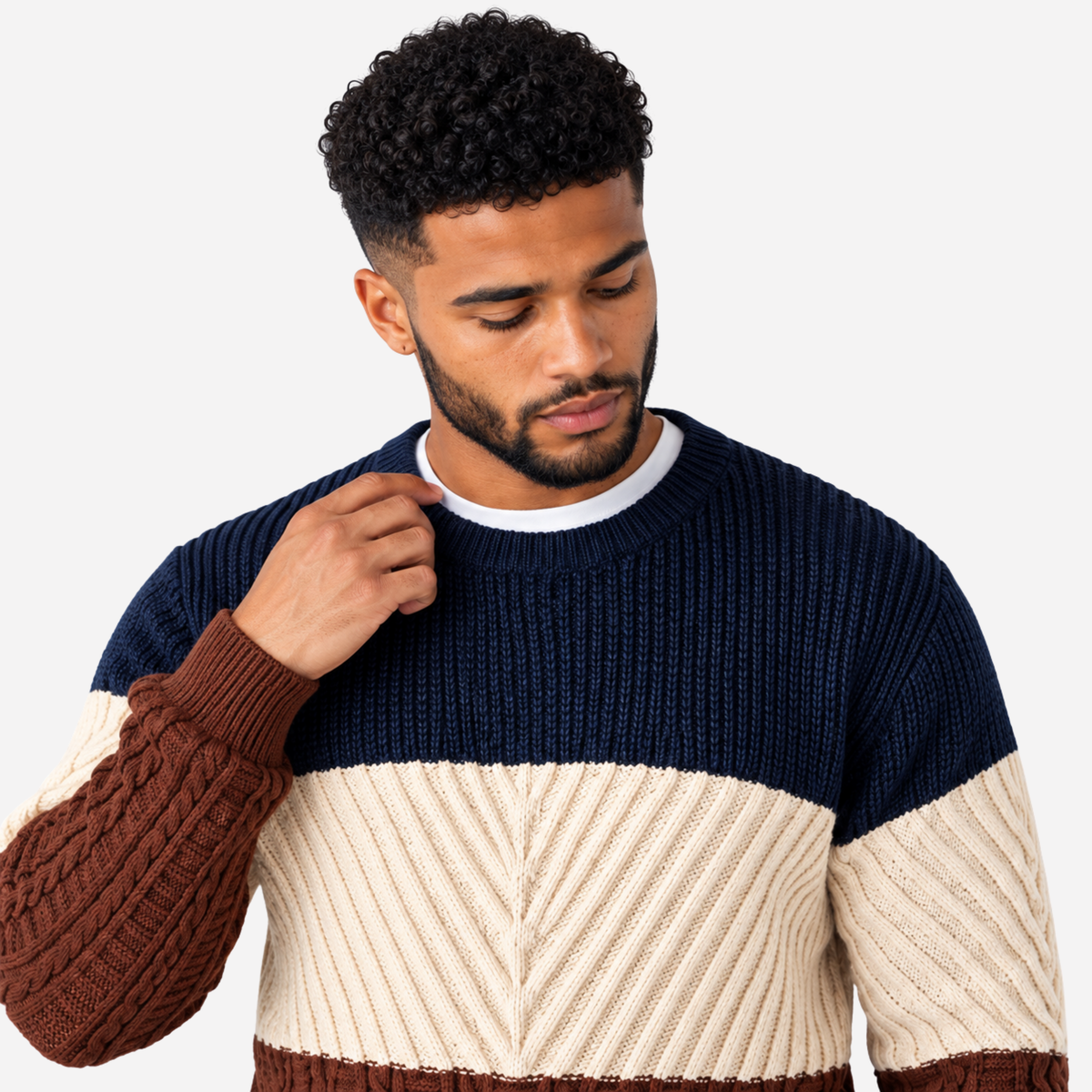 Men’s Colour-Block Textured Knit Jumper-Fowsa