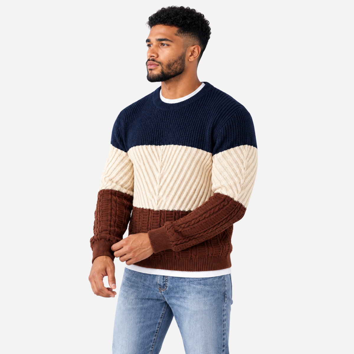 Men’s Colour-Block Textured Knit Jumper-Fowsa