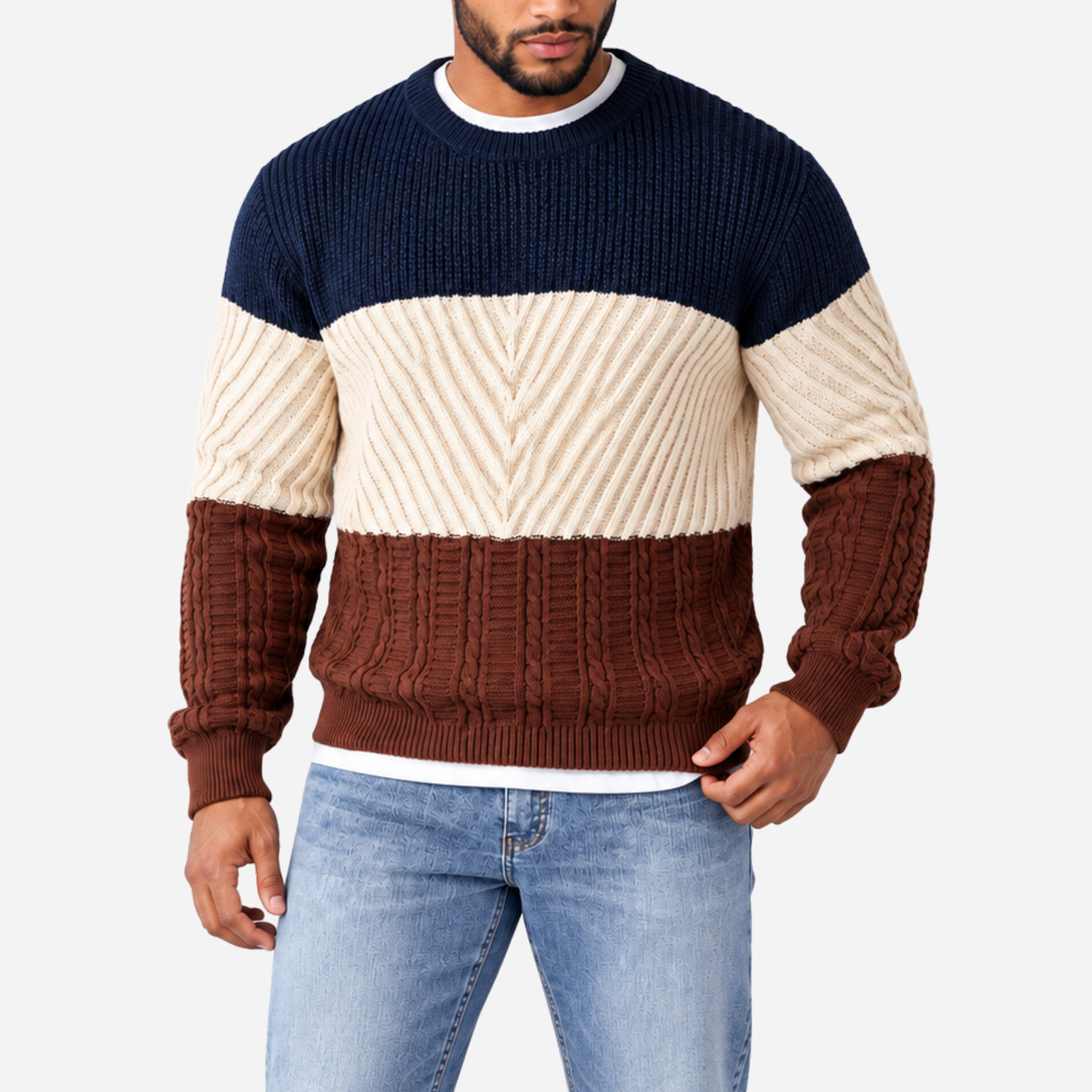 Men’s Colour-Block Textured Knit Jumper-Fowsa