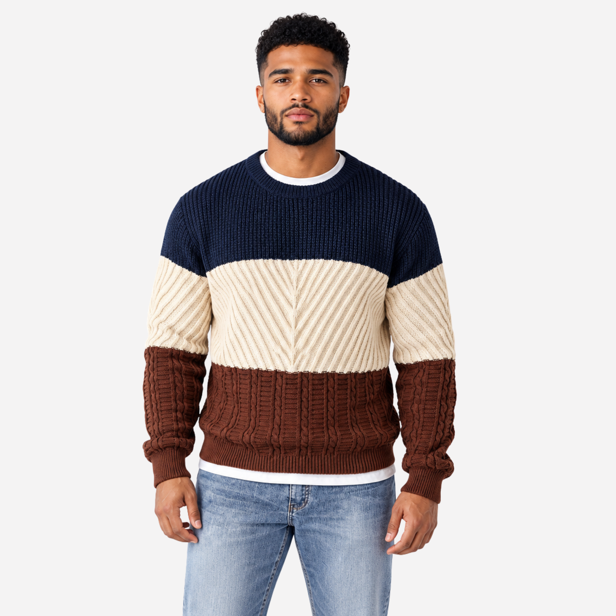 Men’s Colour-Block Textured Knit Jumper-Fowsa